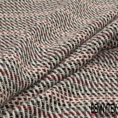 Coupon 3m coton natté rayure chinée blanc cassé noir olive rouge souris