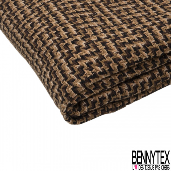 Coupon 3m coton natté chevron en biais noir olive kaki mordoré chocolat blanc cassé