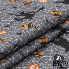 Coton imprimé sorcière halloween fond souris toile d'araignée avec araignée