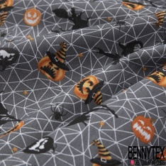 Coton imprimé sorcière halloween fond souris toile d'araignée avec araignée
