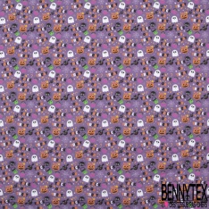 Coton imprimé halloween en fête fond violet