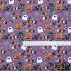 Coton imprimé halloween en fête fond violet