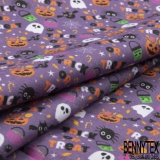 Coton imprimé halloween en fête fond violet