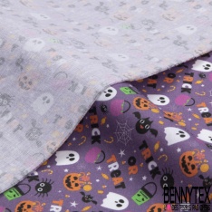 Coton imprimé halloween en fête fond violet