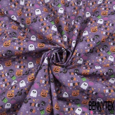Coton imprimé halloween en fête fond violet