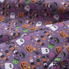 Coton imprimé halloween en fête fond violet