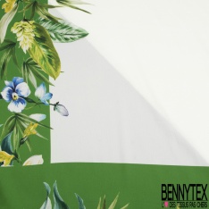 Deux panneaux twill satiné polyester imprimé floral cachemire multicolore fond blanc cassé