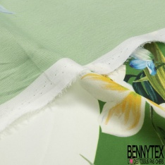 Deux panneaux twill satiné polyester imprimé floral cachemire multicolore fond blanc cassé