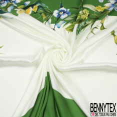 Deux panneaux twill satiné polyester imprimé floral cachemire multicolore fond blanc cassé