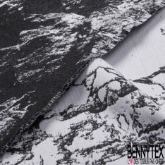 Brocart coton motif marbrure noir blanc discret
