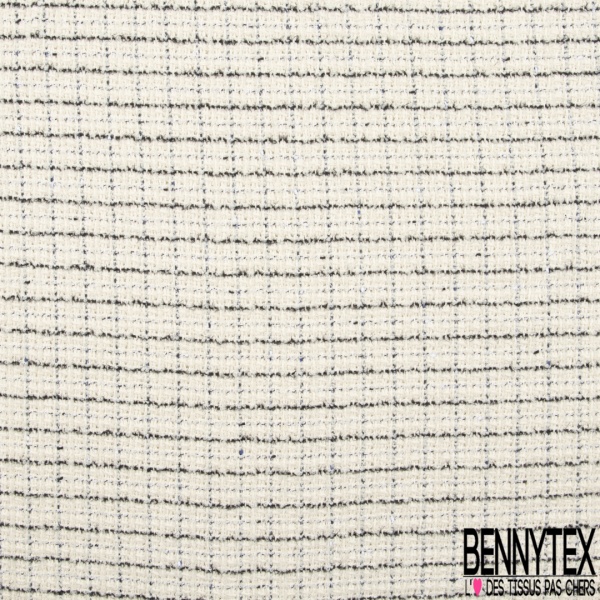 Laine épaisse fantaisie motif vintage géométrique noir blanc cassé