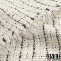 Laine épaisse fantaisie motif vintage géométrique noir blanc cassé