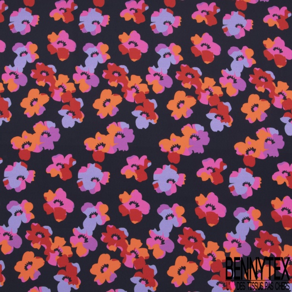 Crêpe viscose simple base imprimé grande fleur tropicale multicolore