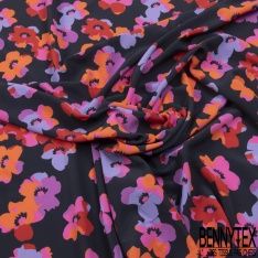 Crêpe viscose simple base imprimé grande fleur tropicale multicolore