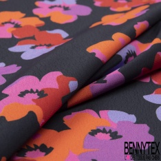 Crêpe viscose simple base imprimé grande fleur tropicale multicolore