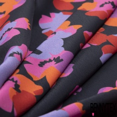 Crêpe viscose simple base imprimé grande fleur tropicale multicolore