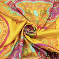 Satin Viscose Imprimé Grande Fleur Sauvage fond Ocre