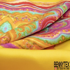 Satin Viscose Imprimé Grande Fleur Sauvage fond Ocre