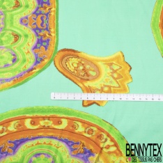 Panneau satin viscose imprimé grand motif cachemire fond citron