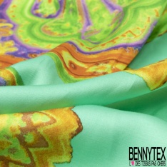 Panneau satin viscose imprimé grand motif cachemire fond citron