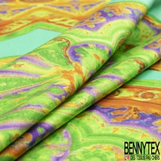Panneau satin viscose imprimé grand motif cachemire fond citron