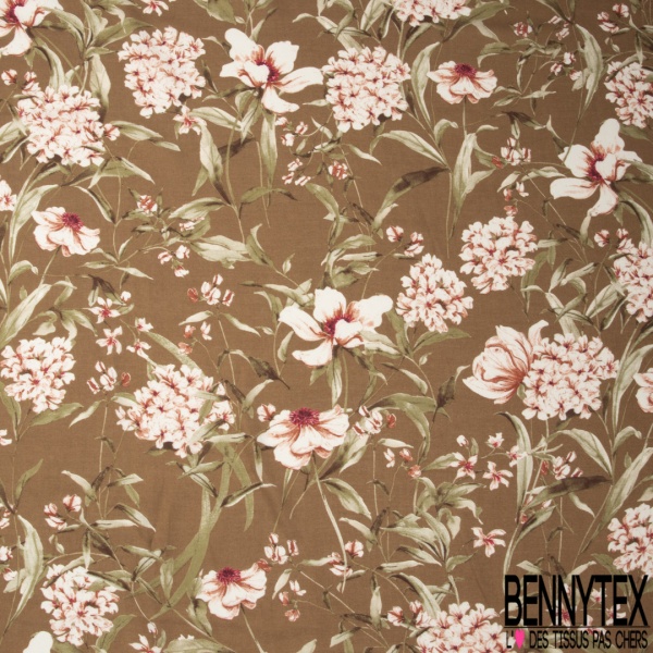 Voile crêpe viscose imprimé petit bouquet floral folklorique fond bleu de Berlin