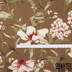Voile crêpe viscose imprimé petit bouquet floral folklorique fond bleu de Berlin