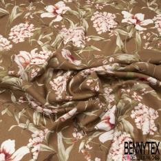 Voile crêpe viscose imprimé petit bouquet floral folklorique fond bleu de Berlin