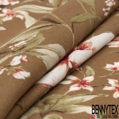 Voile crêpe viscose imprimé petit bouquet floral folklorique fond bleu de Berlin