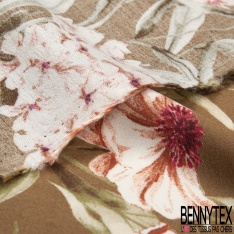 Voile crêpe viscose imprimé petit bouquet floral folklorique fond bleu de Berlin