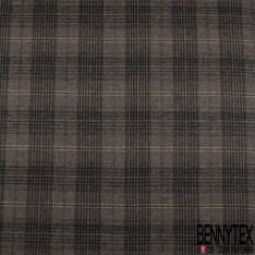 Polylaine imprimé tartan ton sable beige noir blanc cassé