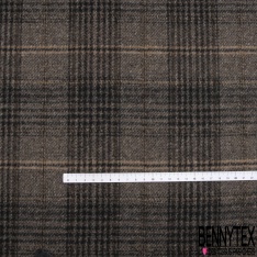 Polylaine imprimé tartan ton sable beige noir blanc cassé