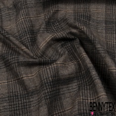 Polylaine imprimé tartan ton sable beige noir blanc cassé