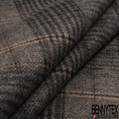 Polylaine imprimé tartan ton sable beige noir blanc cassé