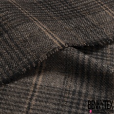 Polylaine imprimé tartan ton sable beige noir blanc cassé