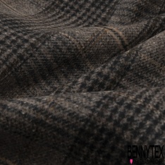 Polylaine imprimé tartan ton sable beige noir blanc cassé