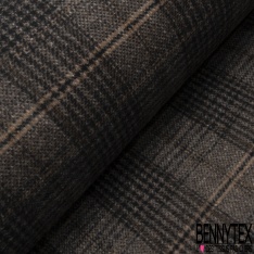 Polylaine imprimé tartan ton sable beige noir blanc cassé