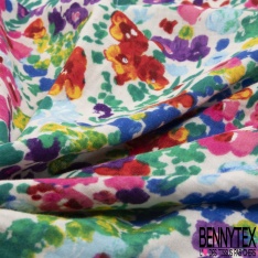 Coton double gaze imprimé floral naïf champêtre multicolore fond nude