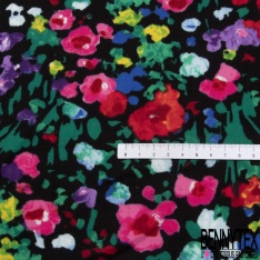 Coton double gaze imprimé floral naïf champêtre multicolore fond nude