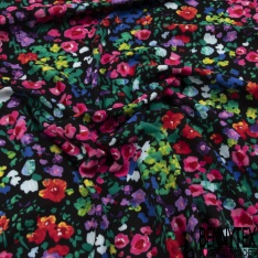 Coton double gaze imprimé floral naïf champêtre multicolore fond nude