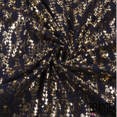 Coton double gaze imprimé petite branche et dandelion mylar or fond corail
