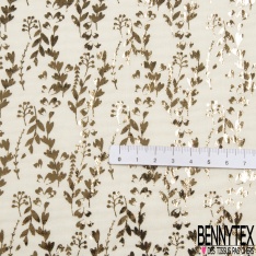 Coton double gaze imprimé petite branche et dandelion mylar or fond bleu nuit