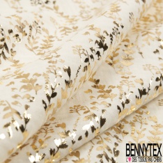 Coton double gaze imprimé petite branche et dandelion mylar or fond bleu nuit