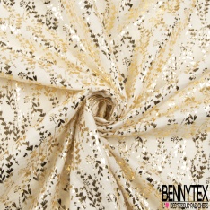 Coton double gaze imprimé petite branche et dandelion mylar or fond bleu nuit