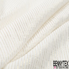 Coton double gaze imprimé petite branche et dandelion mylar or fond crème