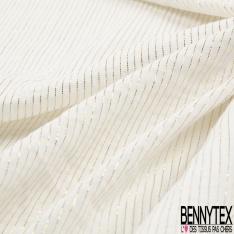 Coton double gaze imprimé petite branche et dandelion mylar or fond crème