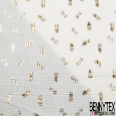 Coton double gaze motif ananas mylar or fond marine foncé
