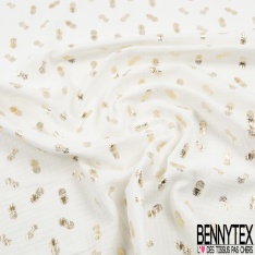 Coton double gaze motif ananas mylar or fond marine foncé