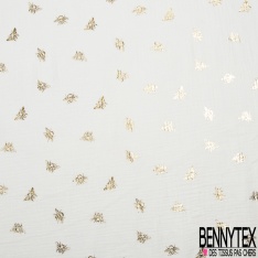 Coton double gaze motif ananas mylar or fond blanc cassé