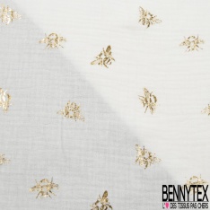 Coton double gaze motif ananas mylar or fond blanc cassé